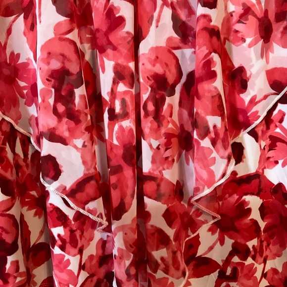 Adele & May Top Blouse Pink Burgundy Floral White Large Sleeveless Cape Collar - Picture 3 of 10